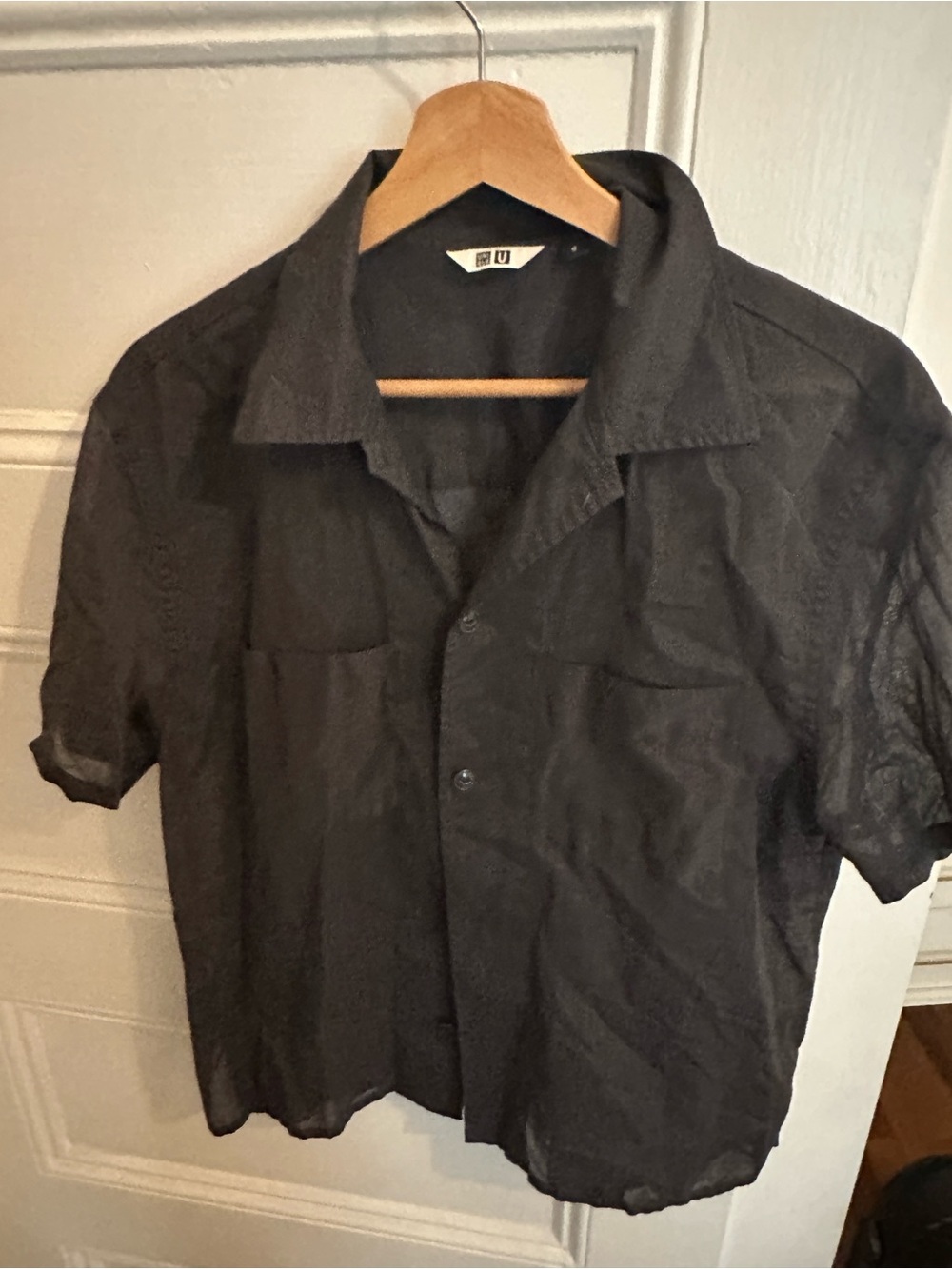 Uniqlo U Sheer Black Short-Sleeve Button-Up Shirt